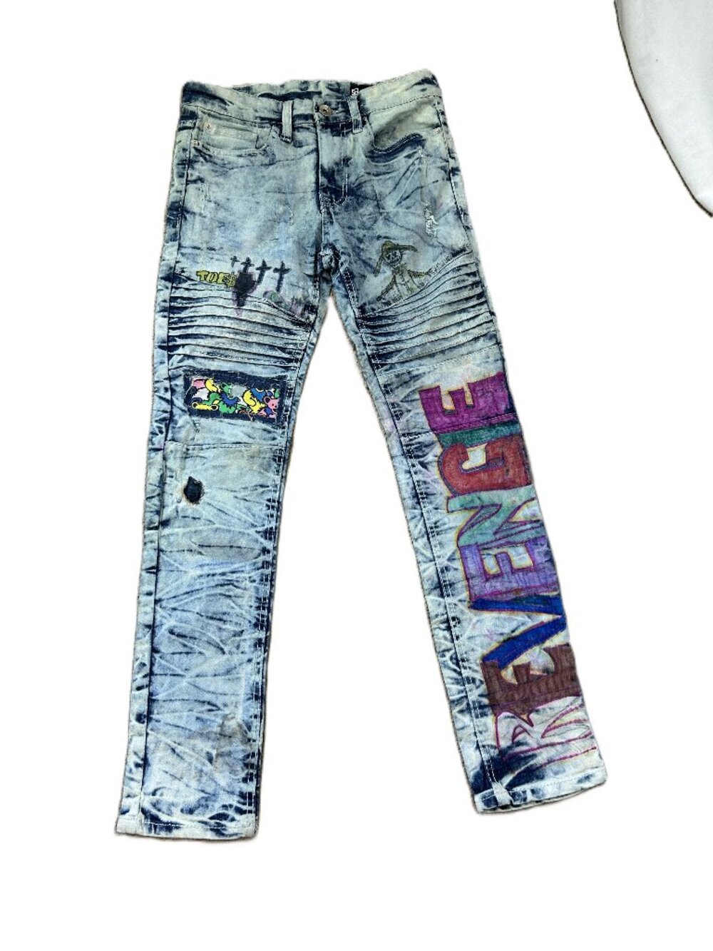 Southpole Essentials Moto Jeans Customized Art Acid Wash Skinny 29 30